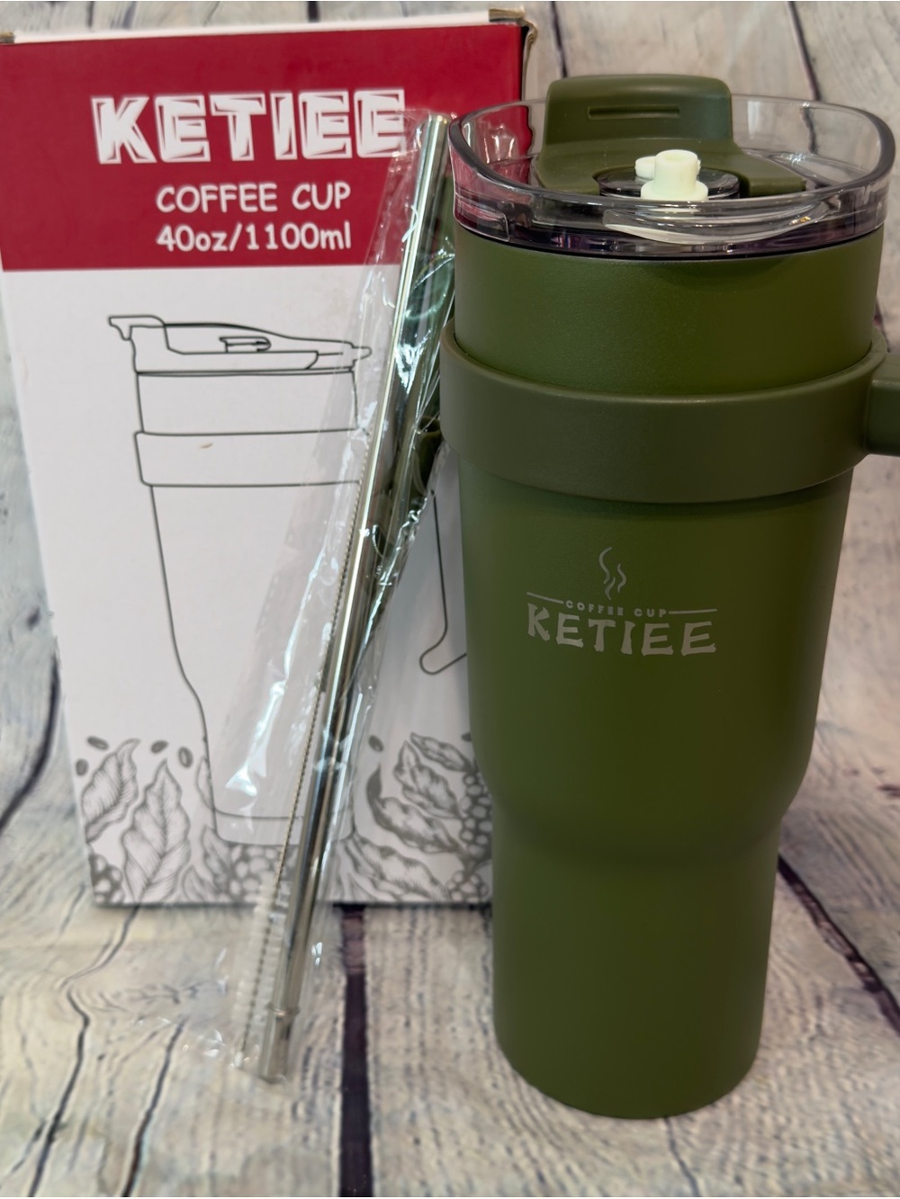 KETIEE 40oz Coffee Cup Travel Mug in Olive Green
